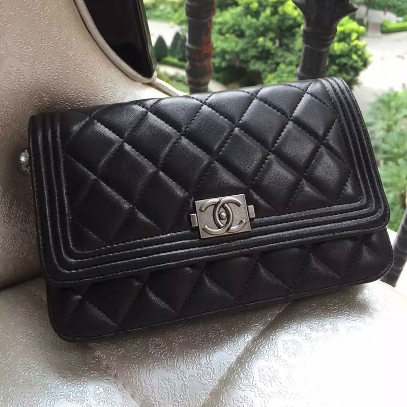 2015 Boy Chanel WOC mini Flap Bag Black Original Sheepskin leather A33808