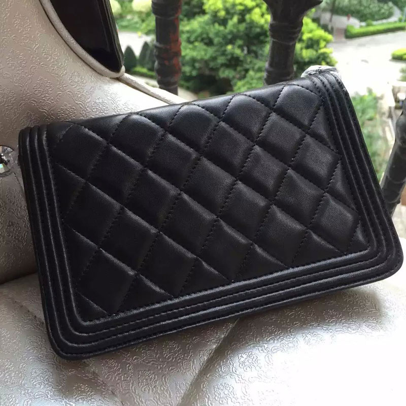 2015 Boy Chanel WOC mini Flap Bag Black Original Sheepskin leather A33808