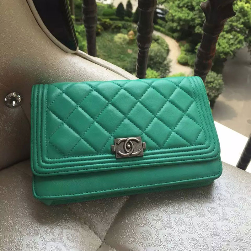 2015 Boy Chanel WOC mini Flap Bag Green Original Sheepskin leather A33808