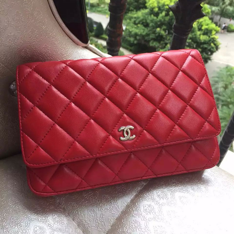 2015 Boy Chanel WOC mini Flap Bag Red Original Sheepskin leather A33808