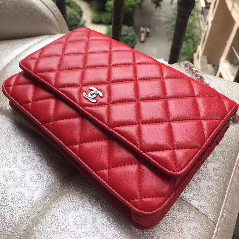 2015 Boy Chanel WOC mini Flap Bag Red Original Sheepskin leather A33808