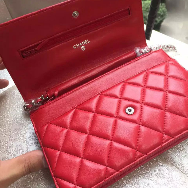 2015 Boy Chanel WOC mini Flap Bag Red Original Sheepskin leather A33808