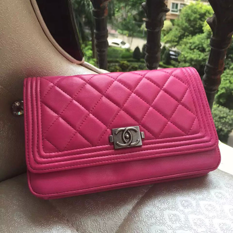 2015 Boy Chanel WOC mini Flap Bag Rose Original Sheepskin leather A33808