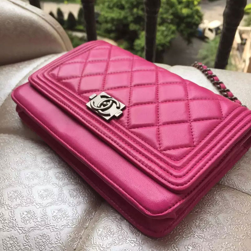 2015 Boy Chanel WOC mini Flap Bag Rose Original Sheepskin leather A33808