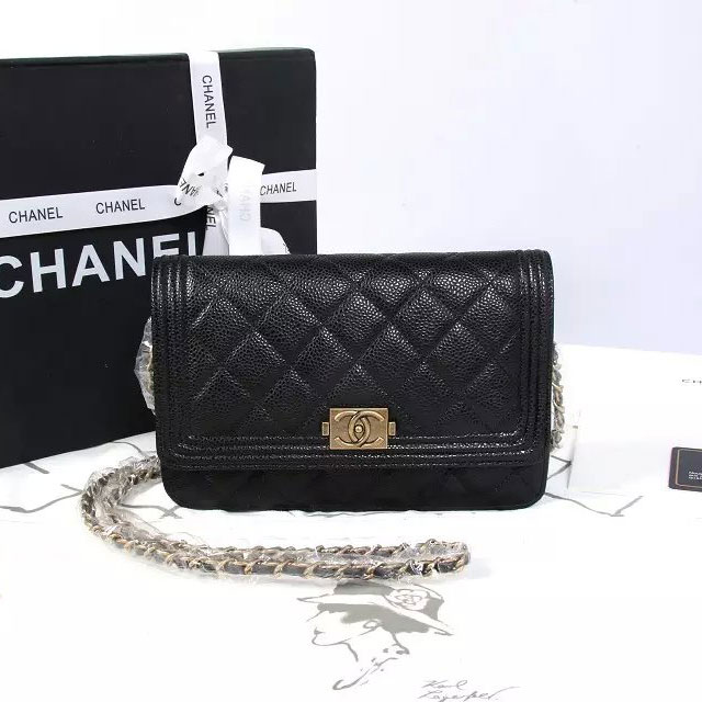 2015 Boy Chanel mini Flap Bag Black Original Caviar leather A33808 Gold