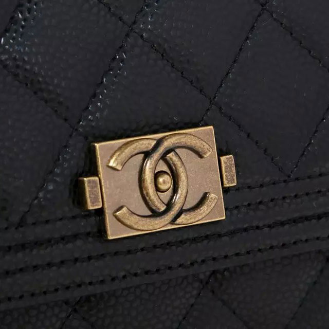 2015 Boy Chanel mini Flap Bag Black Original Caviar leather A33808 Gold