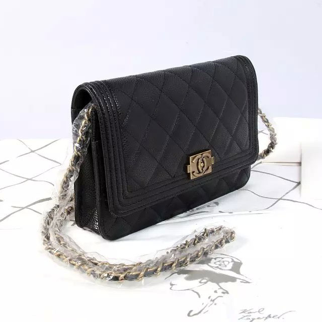 2015 Boy Chanel mini Flap Bag Black Original Caviar leather A33808 Gold