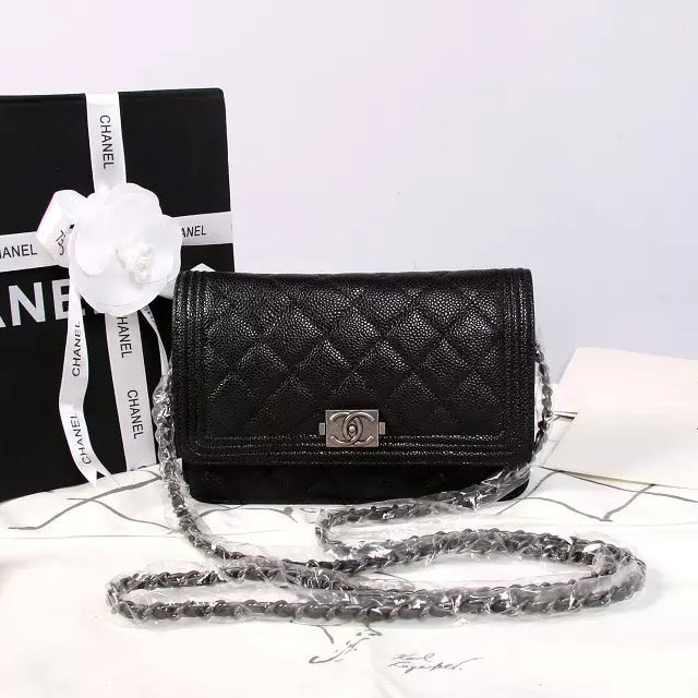 2015 Boy Chanel mini Flap Bag Black Original Caviar leather A33808 Silver