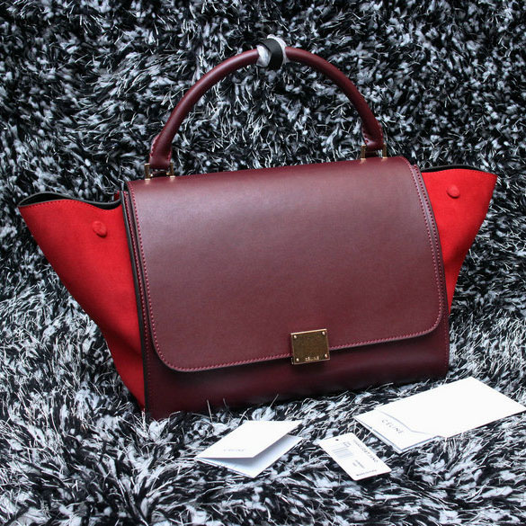 2015 Celine Trapeze Bag Original Leather C3345 Burgundy&Red