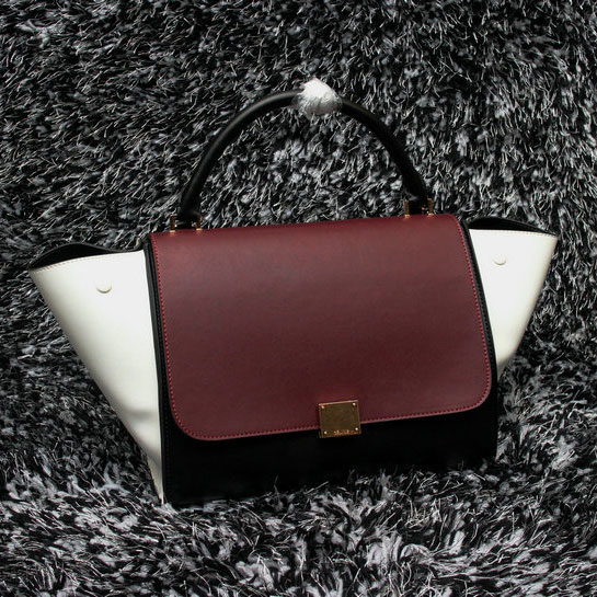 2015 Celine Trapeze Bag Original Leather C3345 Burgundy&White&Black