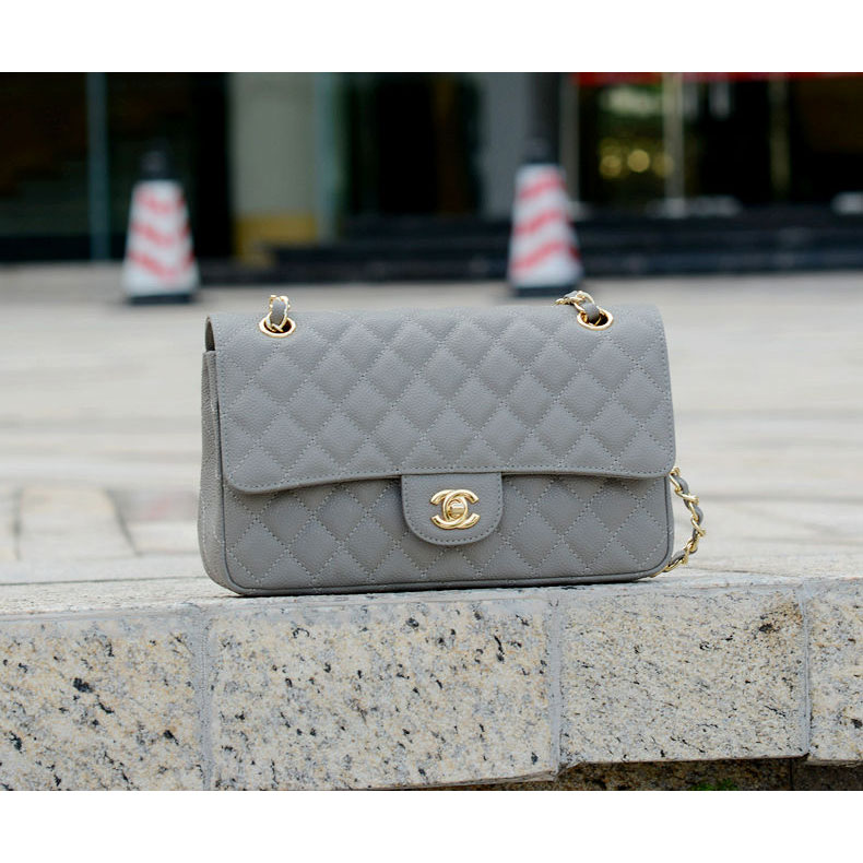 2015 Chanel 1112 Flap Bag Caviar Leather Gray with Gold