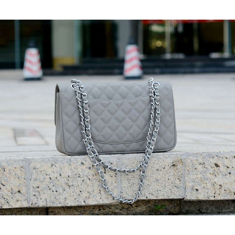 2015 Chanel 1112 Flap Bag Caviar Leather Gray with Silver