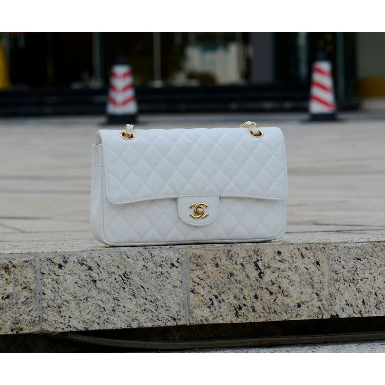 2015 Chanel 1112 Flap Bag Caviar Leather White with Gold