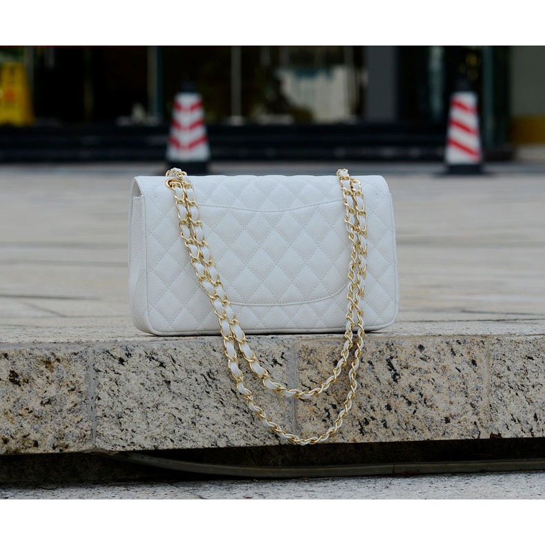 2015 Chanel 1112 Flap Bag Caviar Leather White with Gold