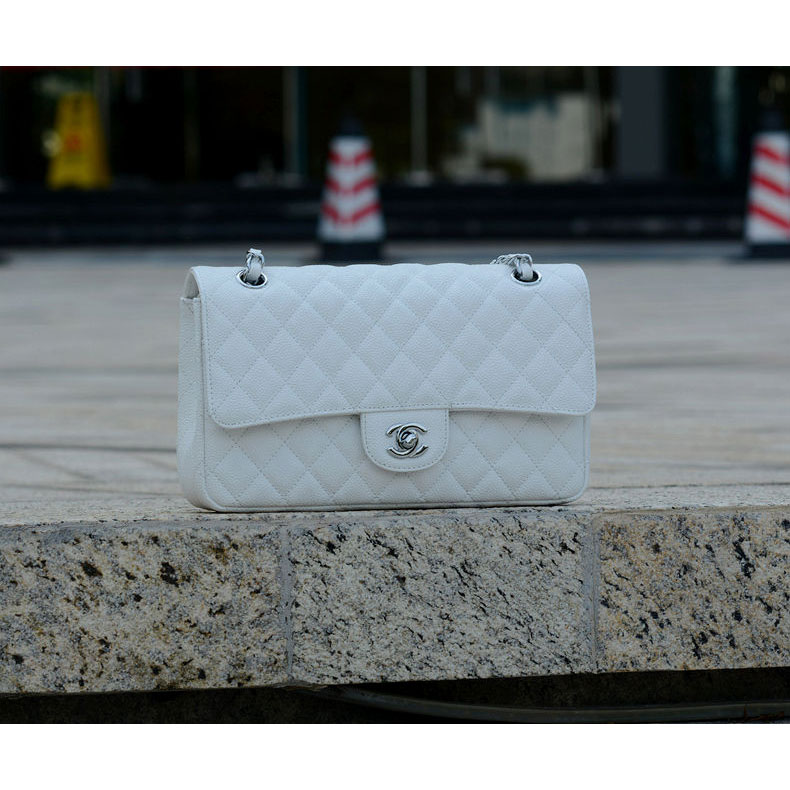 2015 Chanel 1112 Flap Bag Caviar Leather White with Silver