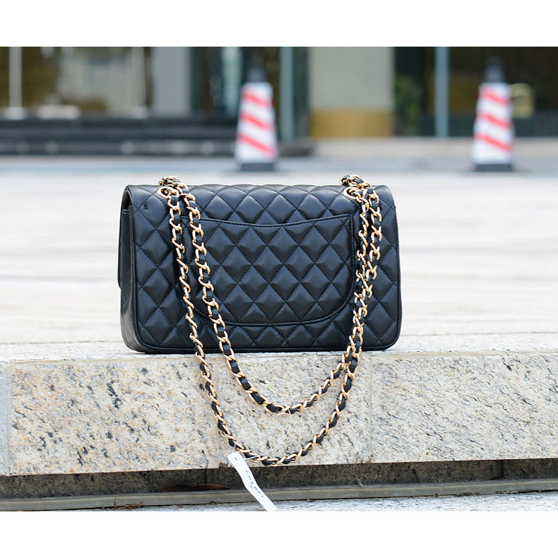 2015 Chanel 1112 Flap Bag Original Sheepskin Leather Black with Gold