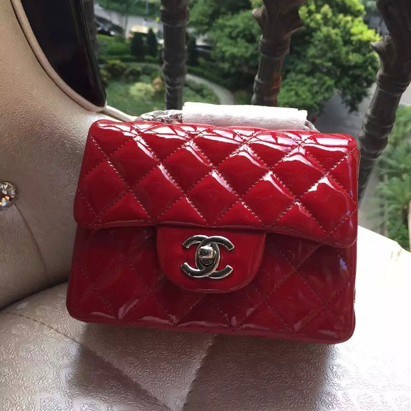 2015 Chanel 1115 mini Classic Flap Bag Original patent Leather Red