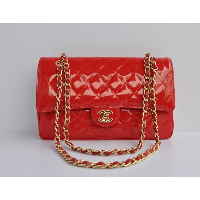 2015 Chanel 2.55 Series Bags Red Patent Leather 1112 Gold