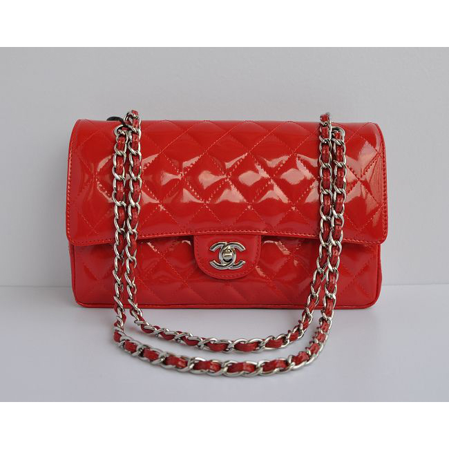 2015 Chanel 2.55 Series Bags Red Patent Leather 1112 Silver