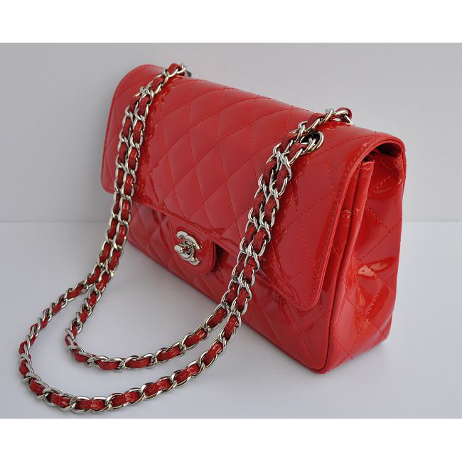 2015 Chanel 2.55 Series Bags Red Patent Leather 1112 Silver