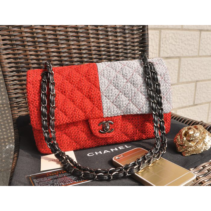 2015 Chanel 2.55 Series Classic Flap Bag Fabric 1112 Red&Grey