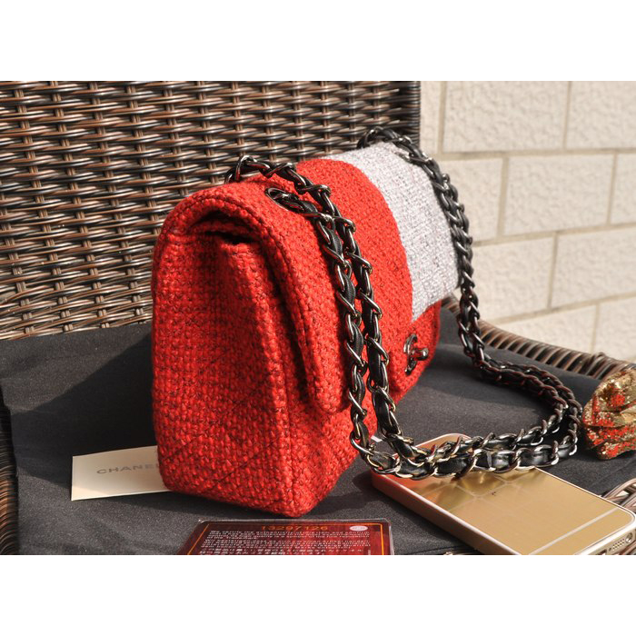 2015 Chanel 2.55 Series Classic Flap Bag Fabric 1112 Red&Grey