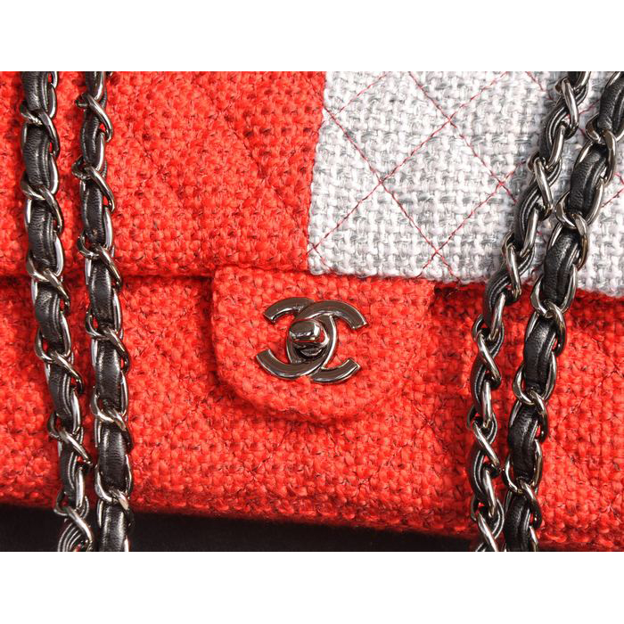 2015 Chanel 2.55 Series Classic Flap Bag Fabric 1112 Red&Grey