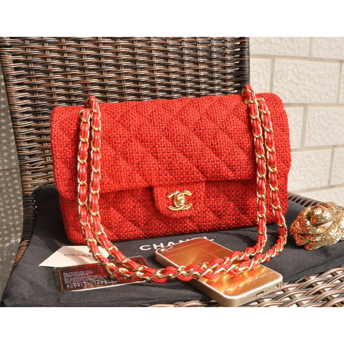 2015 Chanel 2.55 Series Classic Flap Bag Fabric 1112 Red