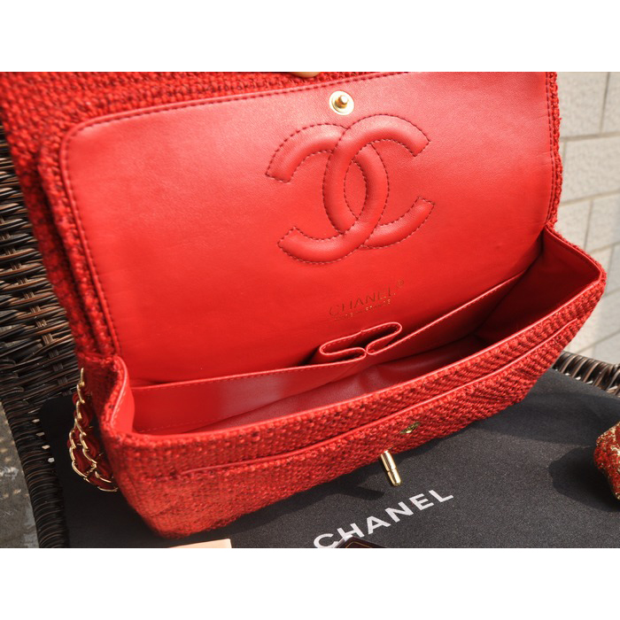 2015 Chanel 2.55 Series Classic Flap Bag Fabric 1112 Red