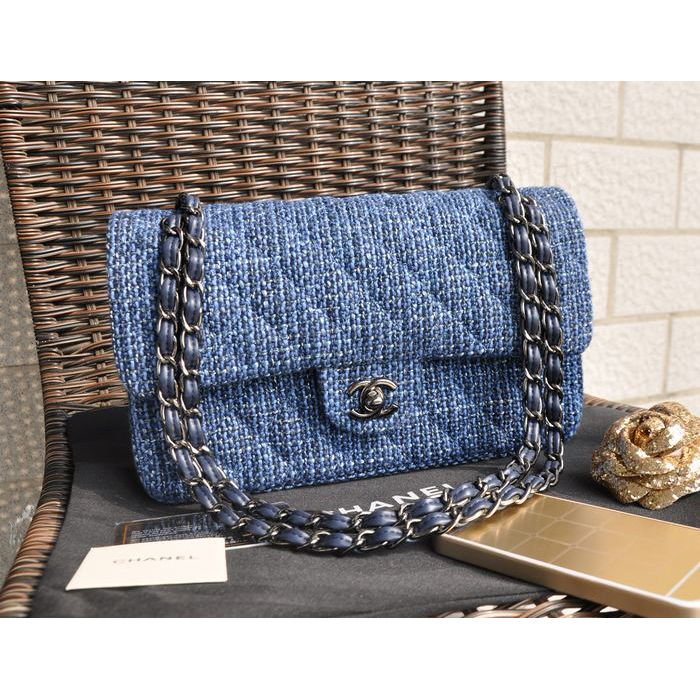 2015 Chanel 2.55 Series Classic Flap Bag Fabric 1112 Royal