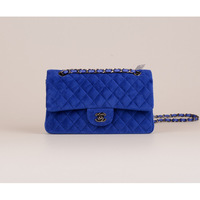 2015 Chanel 2.55 Series Classic Flap Bag Velvet 1112 Blue