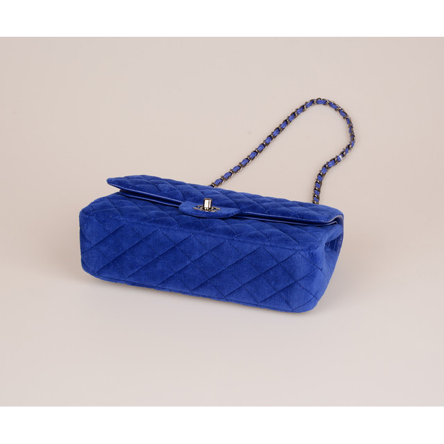 2015 Chanel 2.55 Series Classic Flap Bag Velvet 1112 Blue