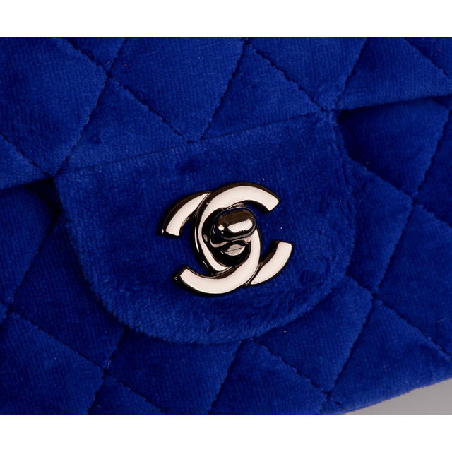 2015 Chanel 2.55 Series Classic Flap Bag Velvet 1112 Blue