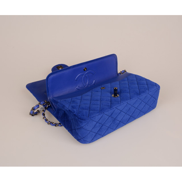 2015 Chanel 2.55 Series Classic Flap Bag Velvet 1112 Blue