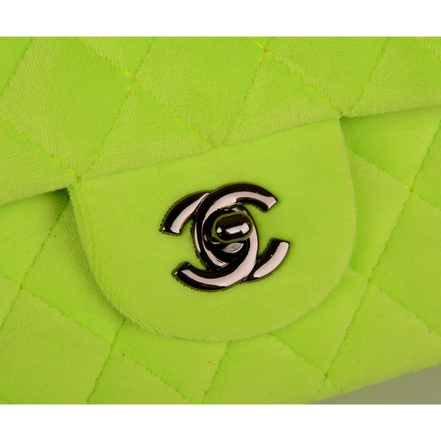 2015 Chanel 2.55 Series Classic Flap Bag Velvet 1112 Green