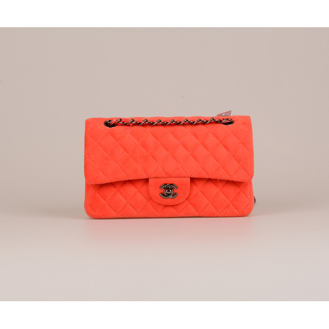 2015 Chanel 2.55 Series Classic Flap Bag Velvet 1112 Orange