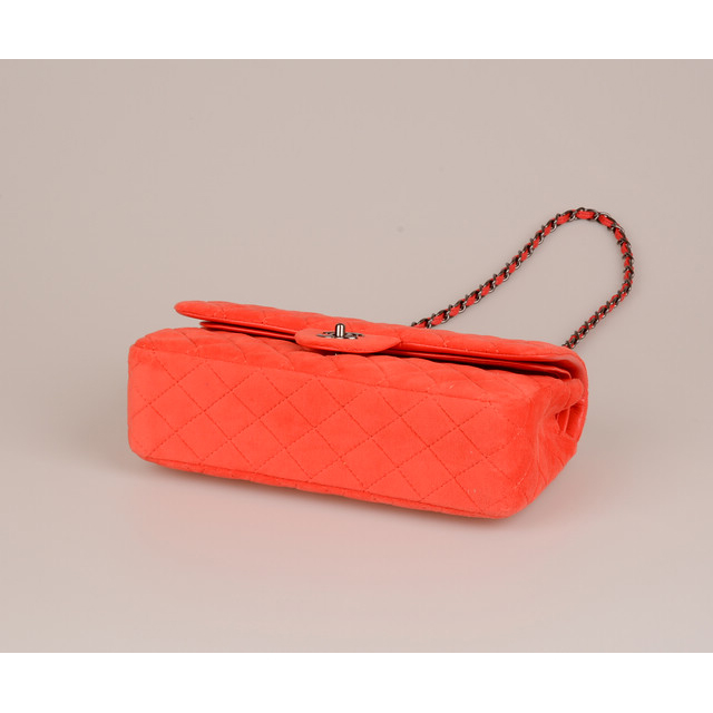 2015 Chanel 2.55 Series Classic Flap Bag Velvet 1112 Orange