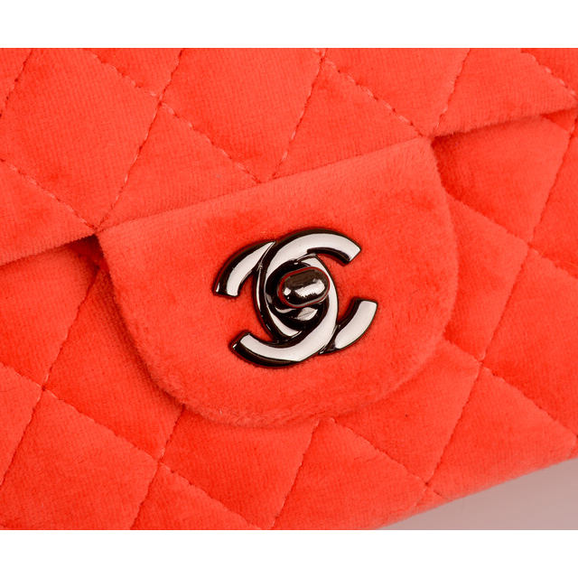 2015 Chanel 2.55 Series Classic Flap Bag Velvet 1112 Orange