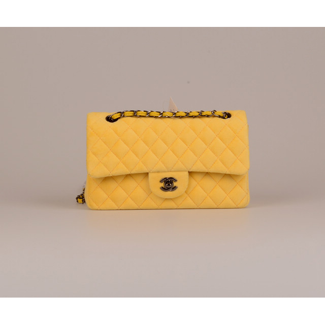 2015 Chanel 2.55 Series Classic Flap Bag Velvet 1112 Yellow