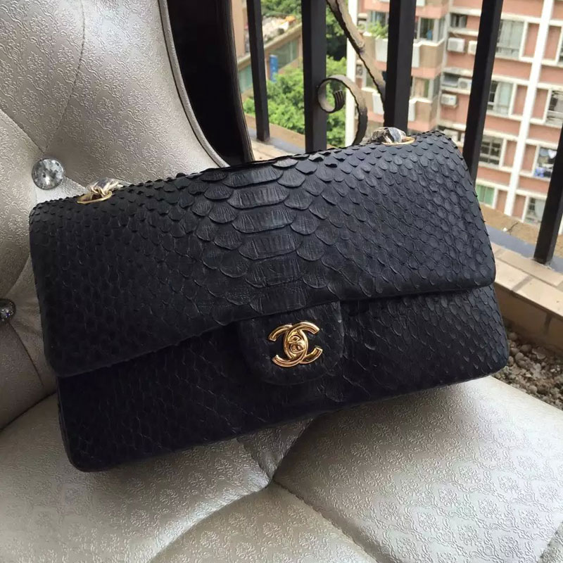 2015 Chanel 2.55 Series Flap Bag Genuine Python Leather 1112 Black