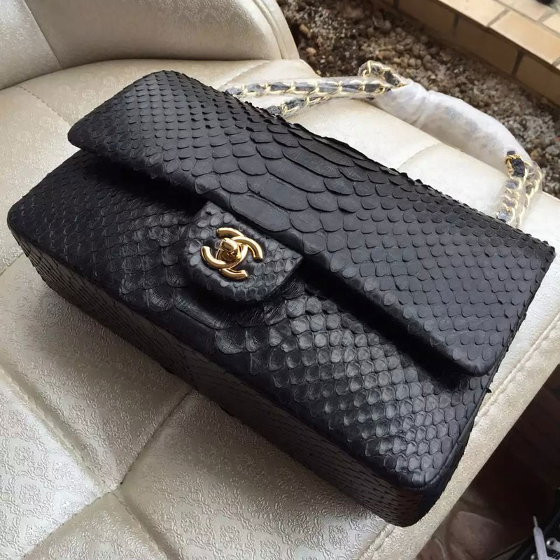 2015 Chanel 2.55 Series Flap Bag Genuine Python Leather 1112 Black