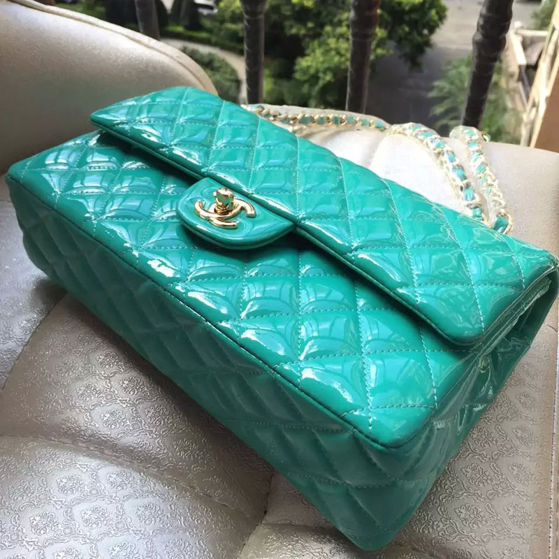 2015 Chanel 2.55 Series Flap Bag Original Patent Leather 1112 Green