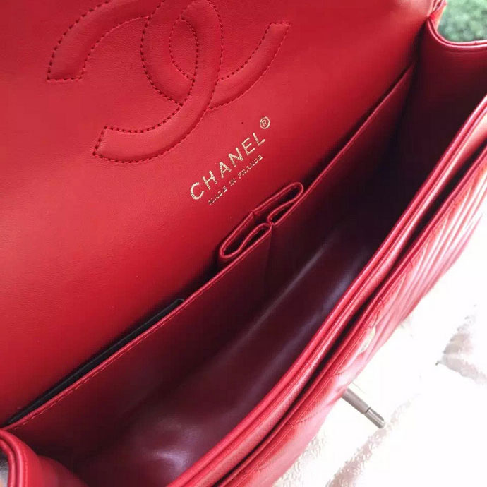 2015 Chanel 2.55 Series Flap Bag Original Sheepskin Chevron Leather A1112 Red