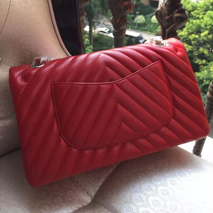 2015 Chanel 2.55 Series Flap Bag Original Sheepskin Chevron Leather A1112 Red