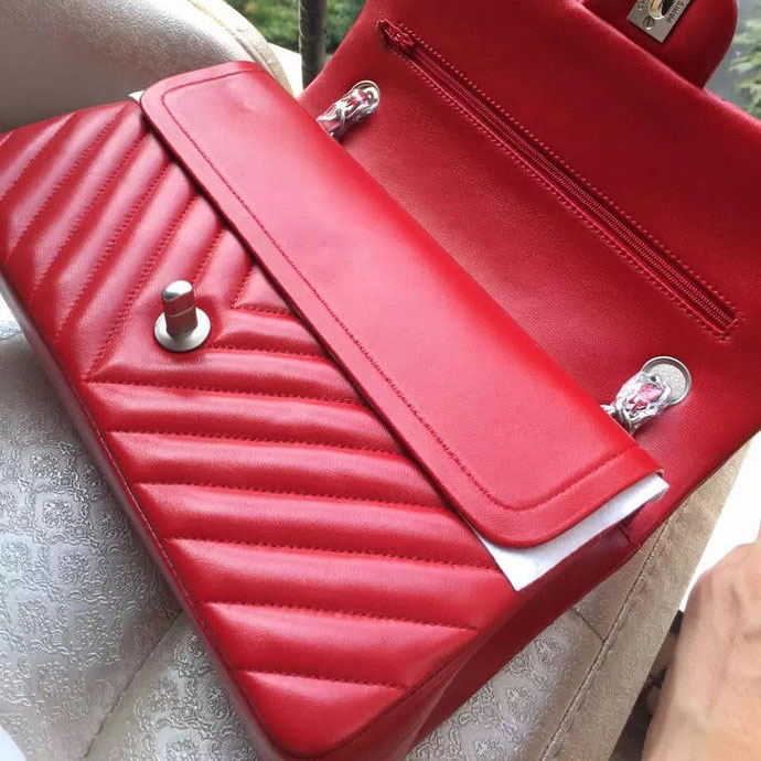 2015 Chanel 2.55 Series Flap Bag Original Sheepskin Chevron Leather A1112 Red