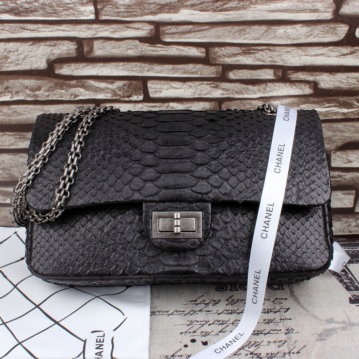 2015 Chanel 2.55 Series Flap Bag Original Snake Leather 1112 Black