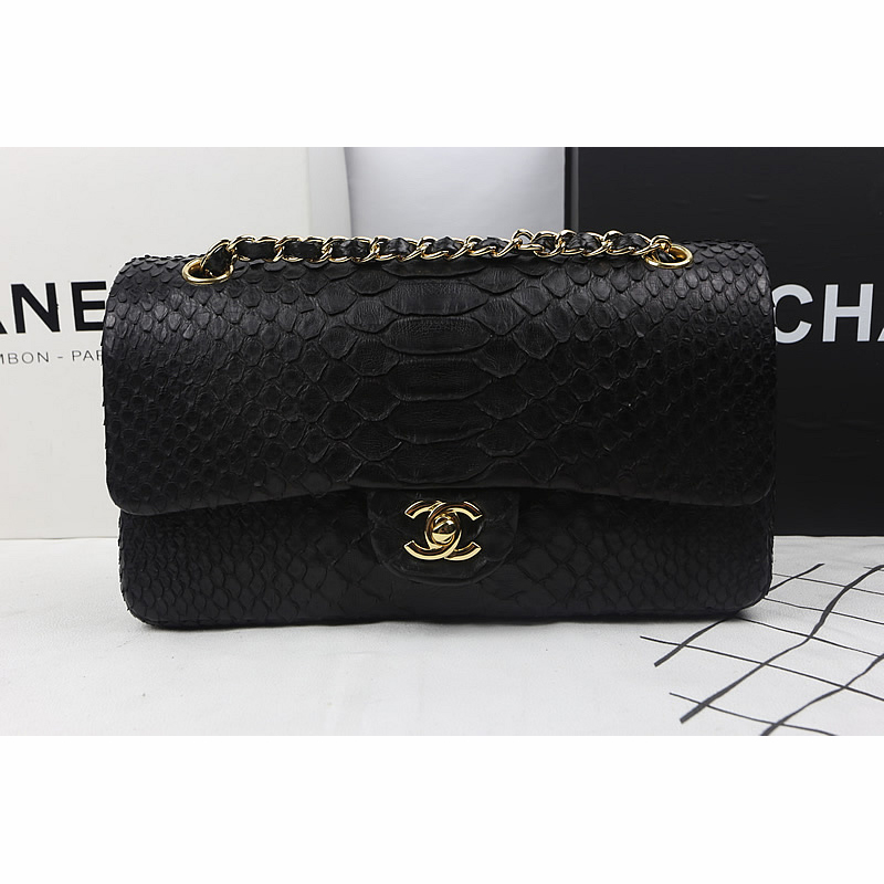 2015 Chanel 2.55 Series Flap Bag Original Snake Leather 1112 Black