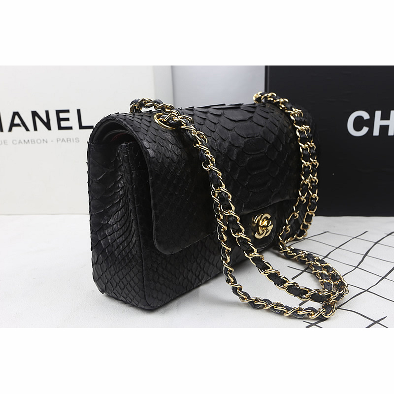 2015 Chanel 2.55 Series Flap Bag Original Snake Leather 1112 Black