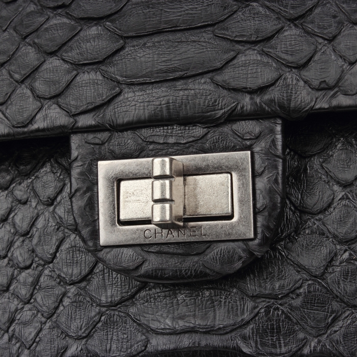 2015 Chanel 2.55 Series Flap Bag Original Snake Leather 1112 Black