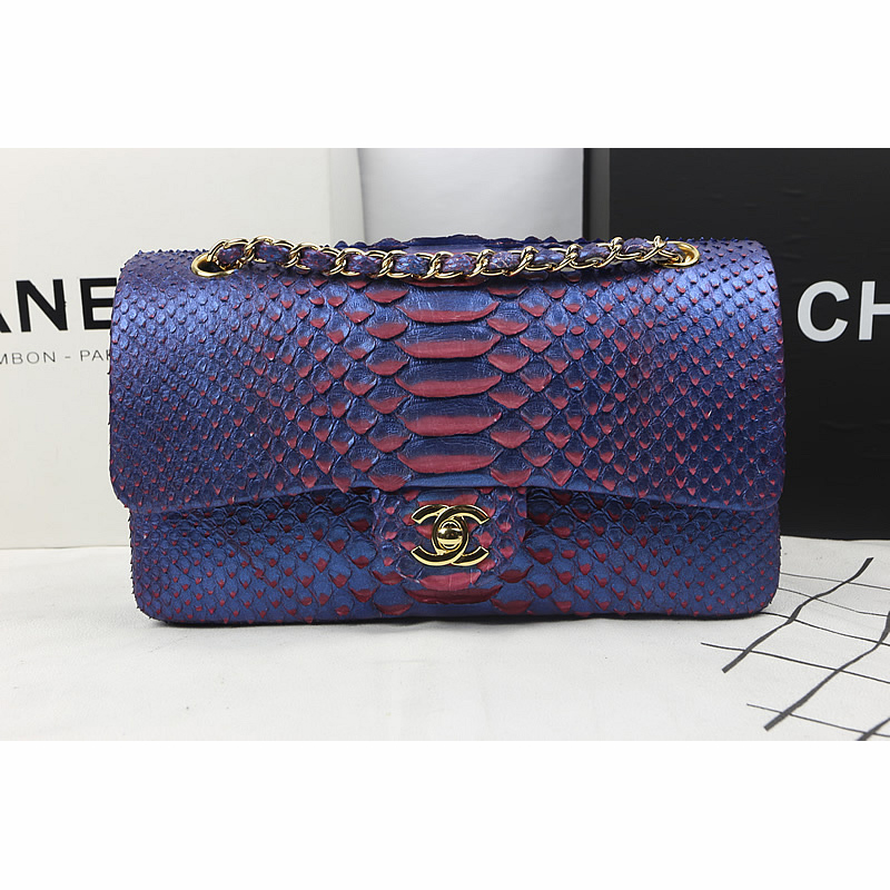 2015 Chanel 2.55 Series Flap Bag Original Snake Leather 1112 Blue